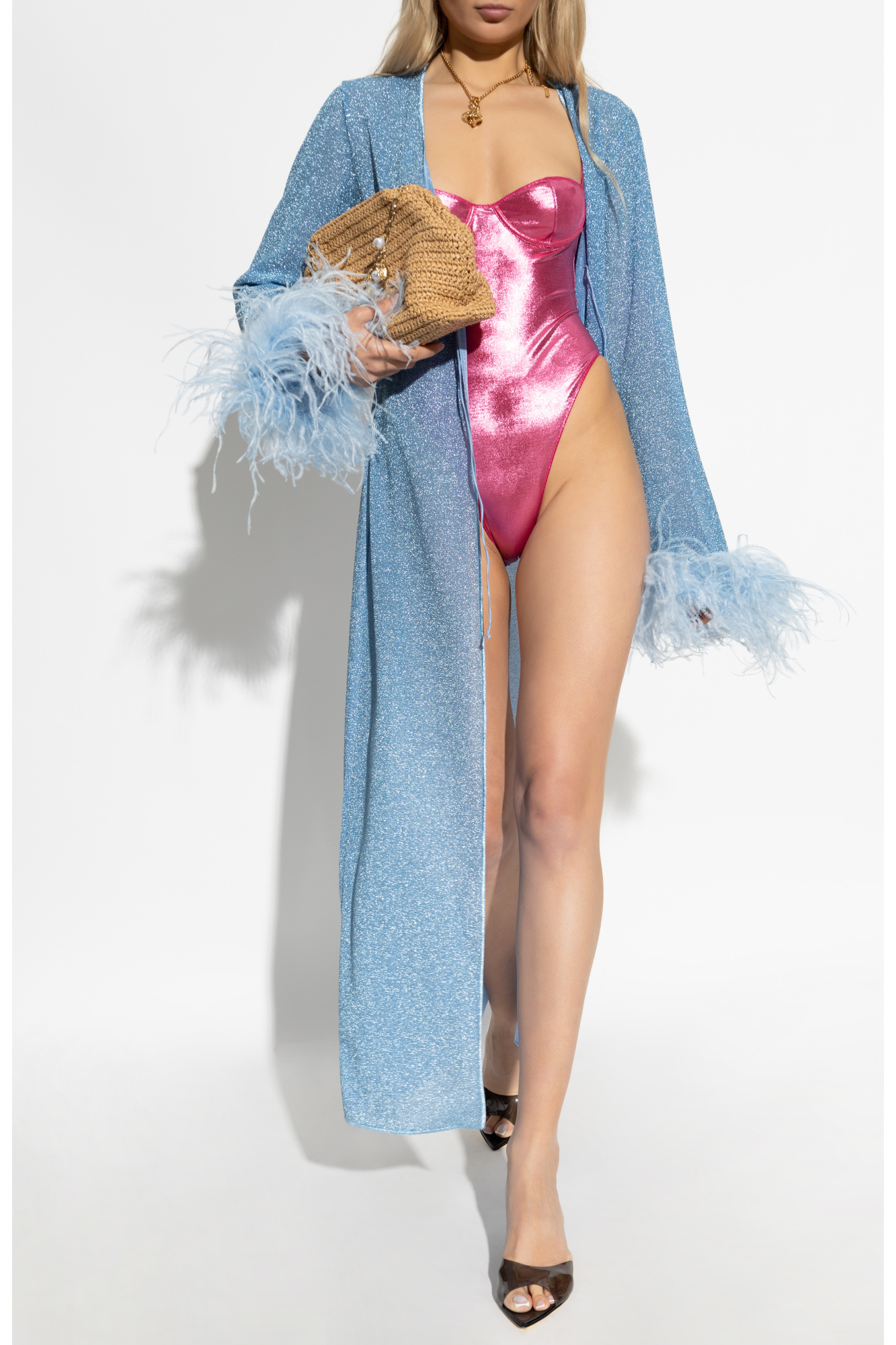 Pink One-piece swimsuit with a metallic finish Oseree